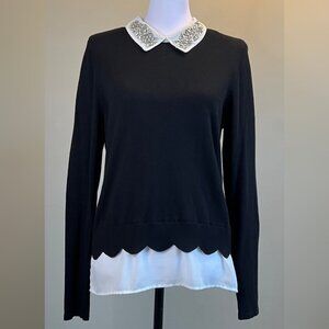 Gorgeous BELLDINI Rhinestone Collar Layered Scalloped Sweater